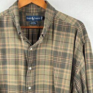Ralph Lauren Men’s XXL long Sleeve shirt Brown Khaki Plaid Blake Cotton  Pony